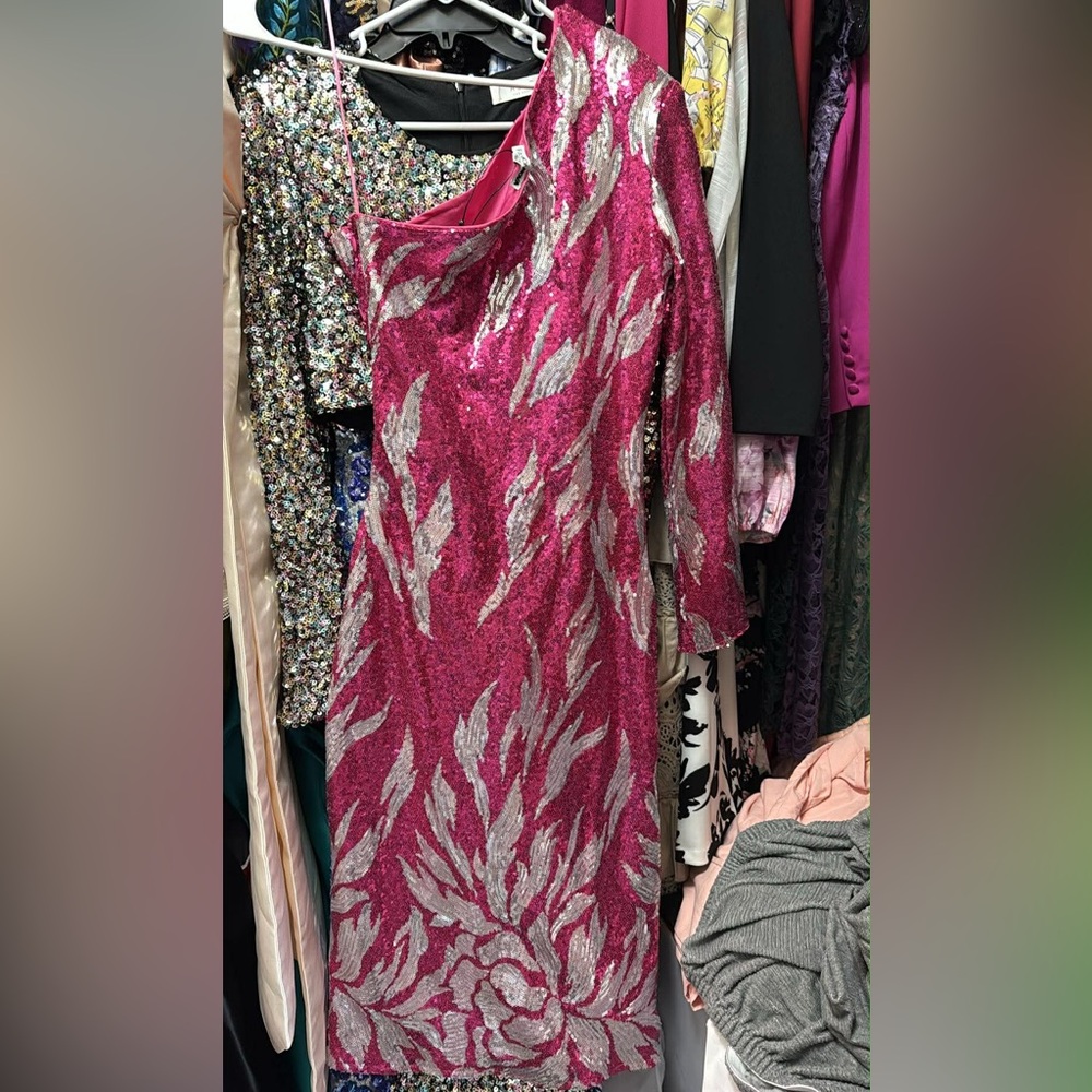 Fashion Nova Fuchsia and Silver Sequin Long Sleeve Dress - Picture 5 of 7